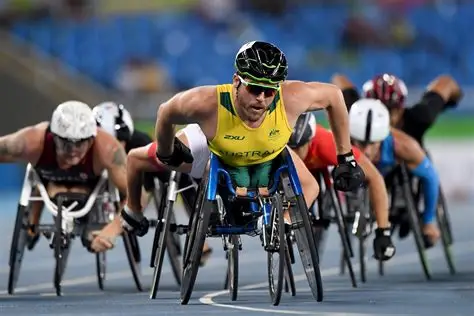 Wheelchair racers sprinting down the track in a para-athletics event